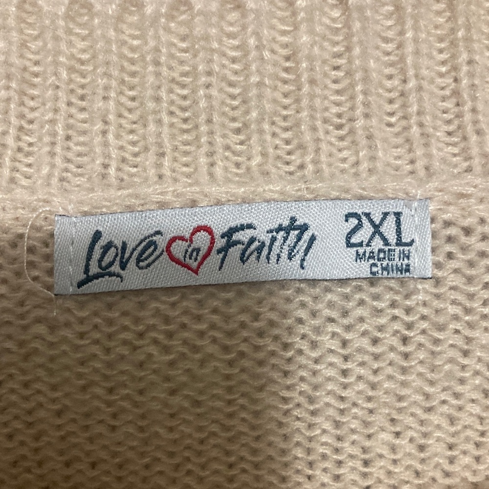 Pray on It Cozy Embellished Sweater, women’s size 2XL, Beige and Pink Oversized - Picture 7 of 11